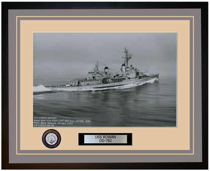 USS ROWAN DD-782 Framed Navy Ship Photo Grey