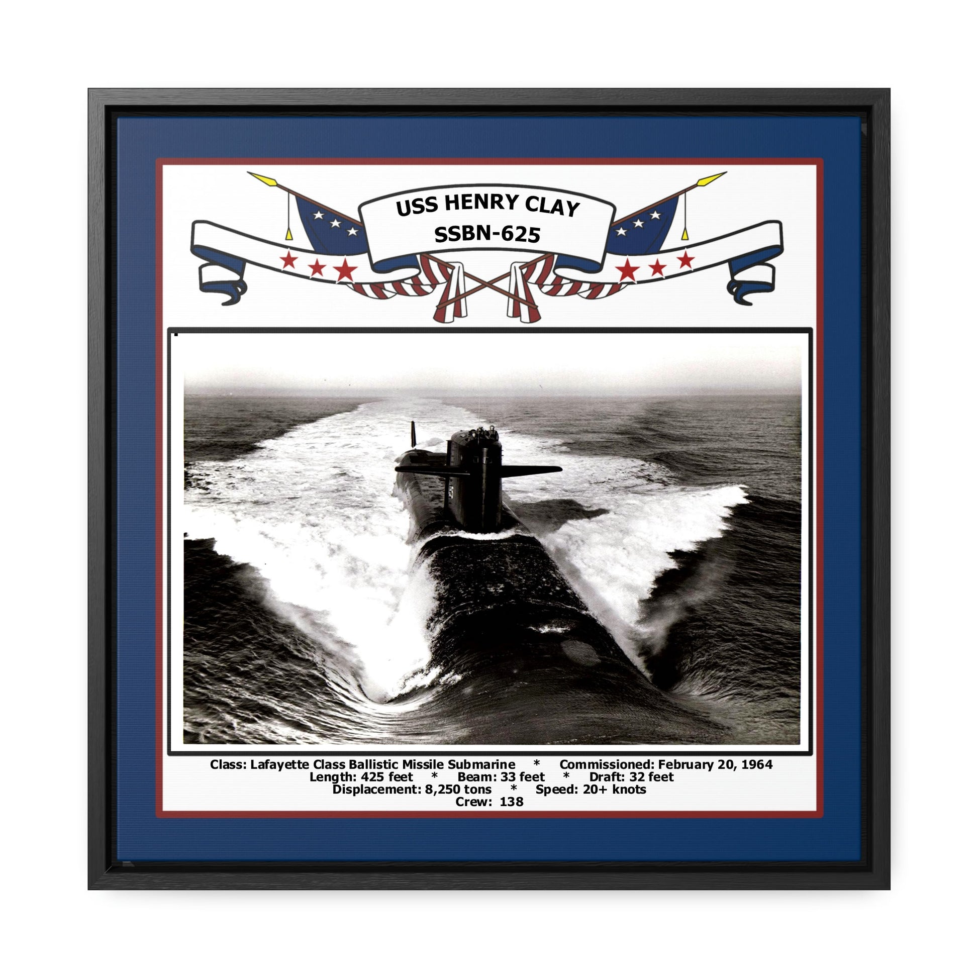 USS Henry Clay SSBN-625 Navy Floating Frame Photo Front View
