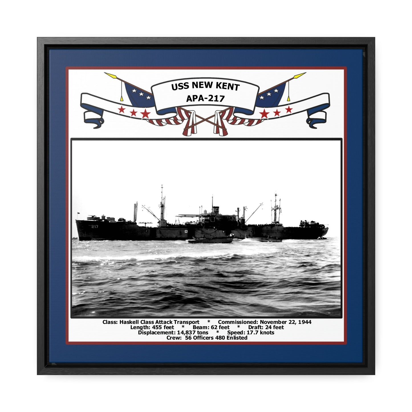 USS New Kent APA-217 Navy Floating Frame Photo Front View
