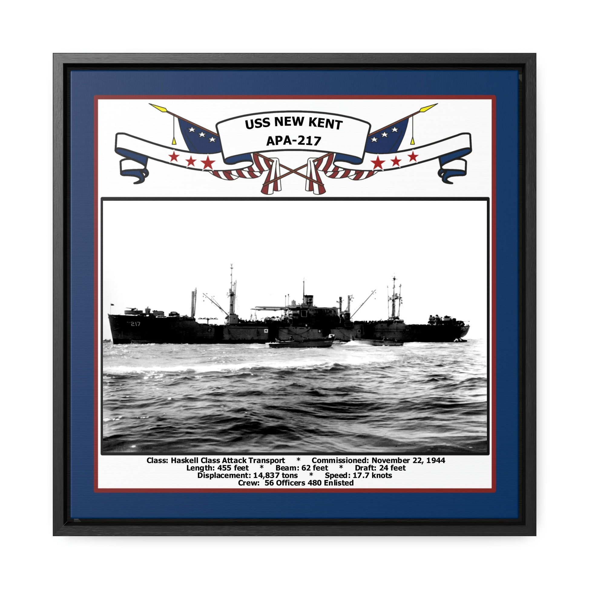 USS New Kent APA-217 Navy Floating Frame Photo Front View