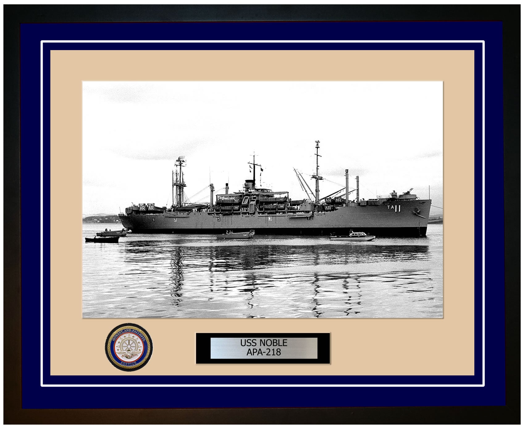 USS Noble APA-218 Framed Navy Ship Photo Blue