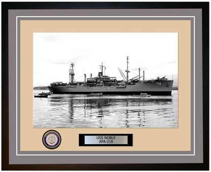 USS Noble APA-218 Framed Navy Ship Photo Grey