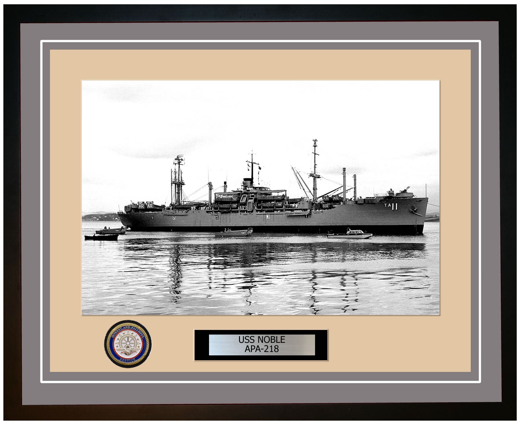 USS Noble APA-218 Framed Navy Ship Photo Grey