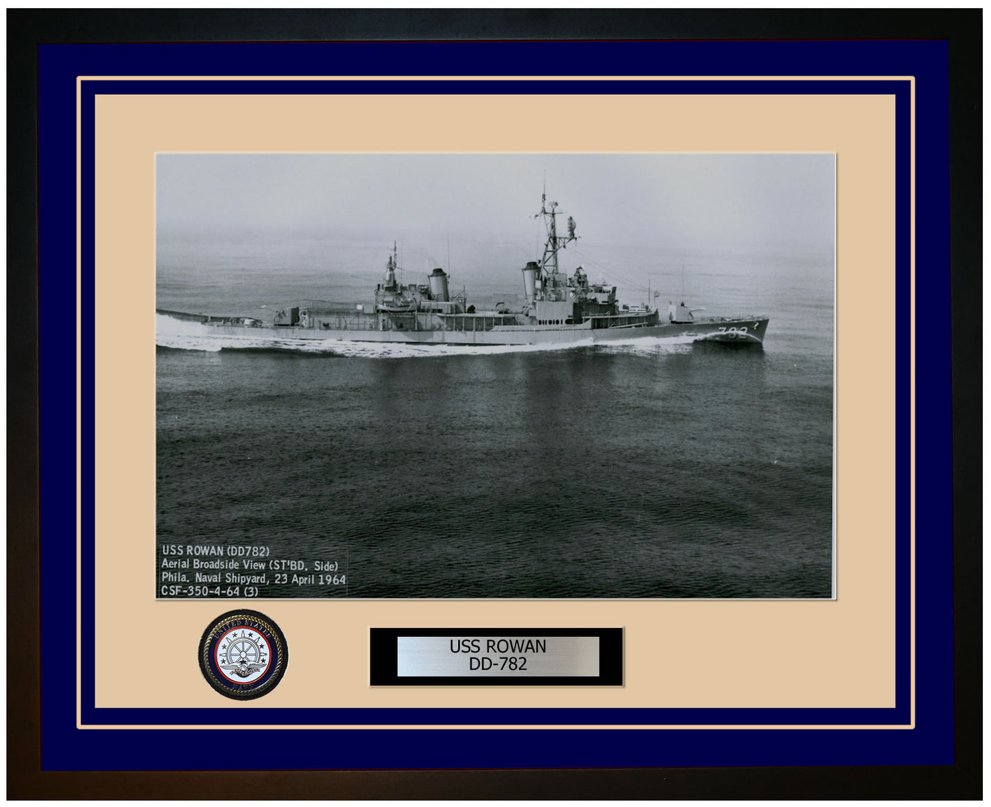 USS ROWAN DD-782 Framed Navy Ship Photo Blue
