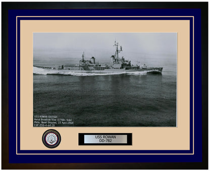 USS ROWAN DD-782 Framed Navy Ship Photo Blue