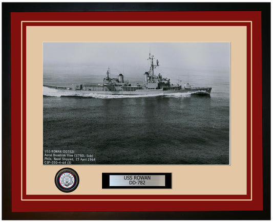 USS ROWAN DD-782 Framed Navy Ship Photo Burgundy