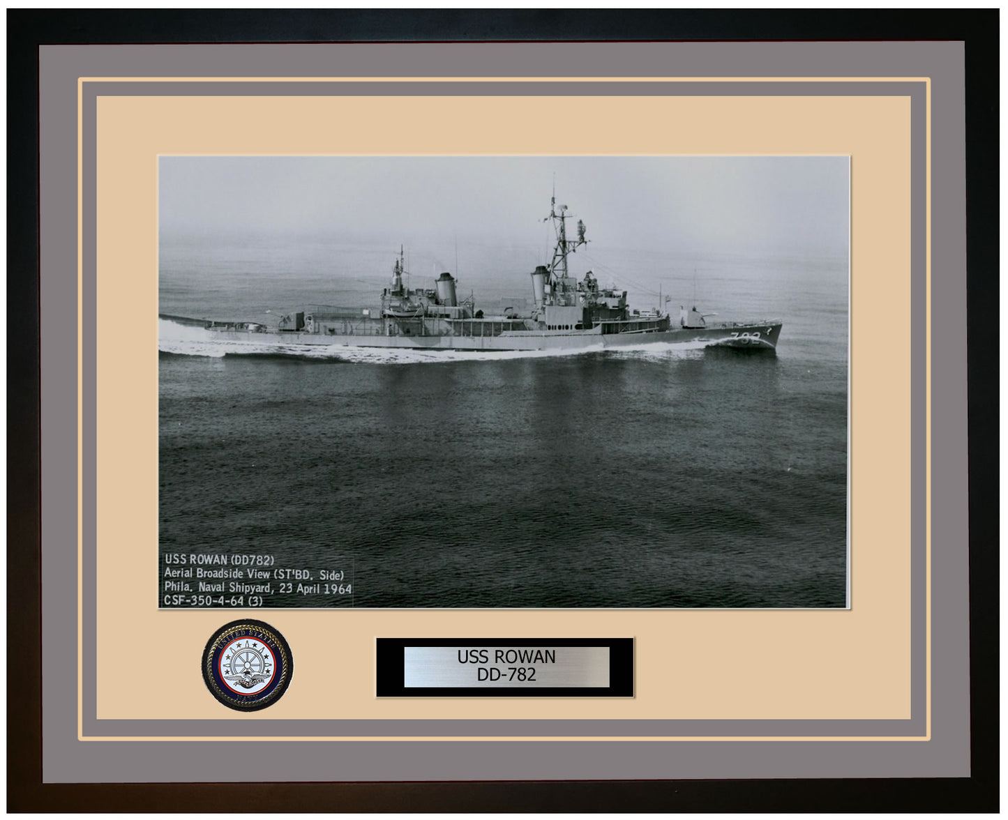 USS ROWAN DD-782 Framed Navy Ship Photo Grey