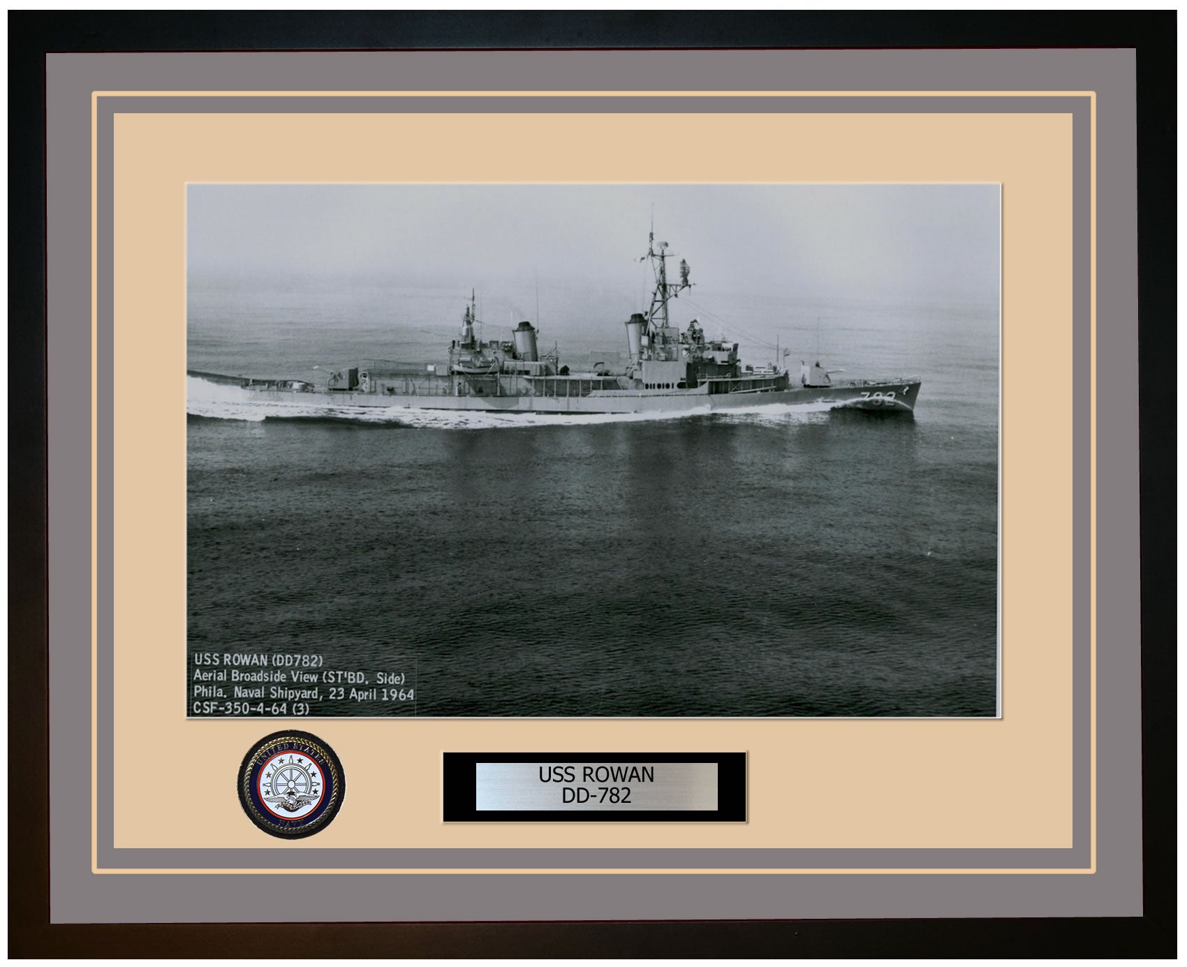 USS ROWAN DD-782 Framed Navy Ship Photo Grey