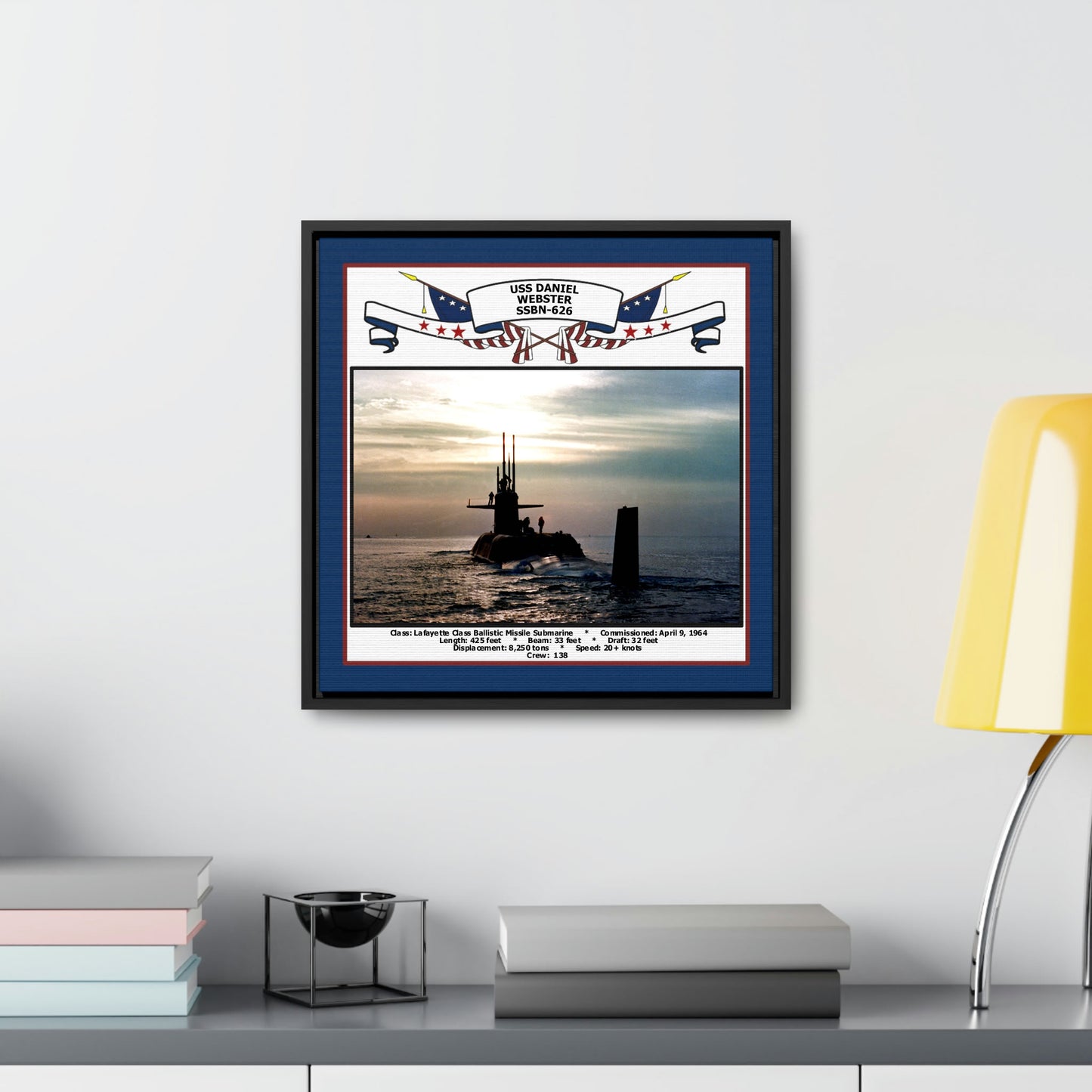 USS Daniel Webster SSBN-626 Navy Floating Frame Photo Desk View