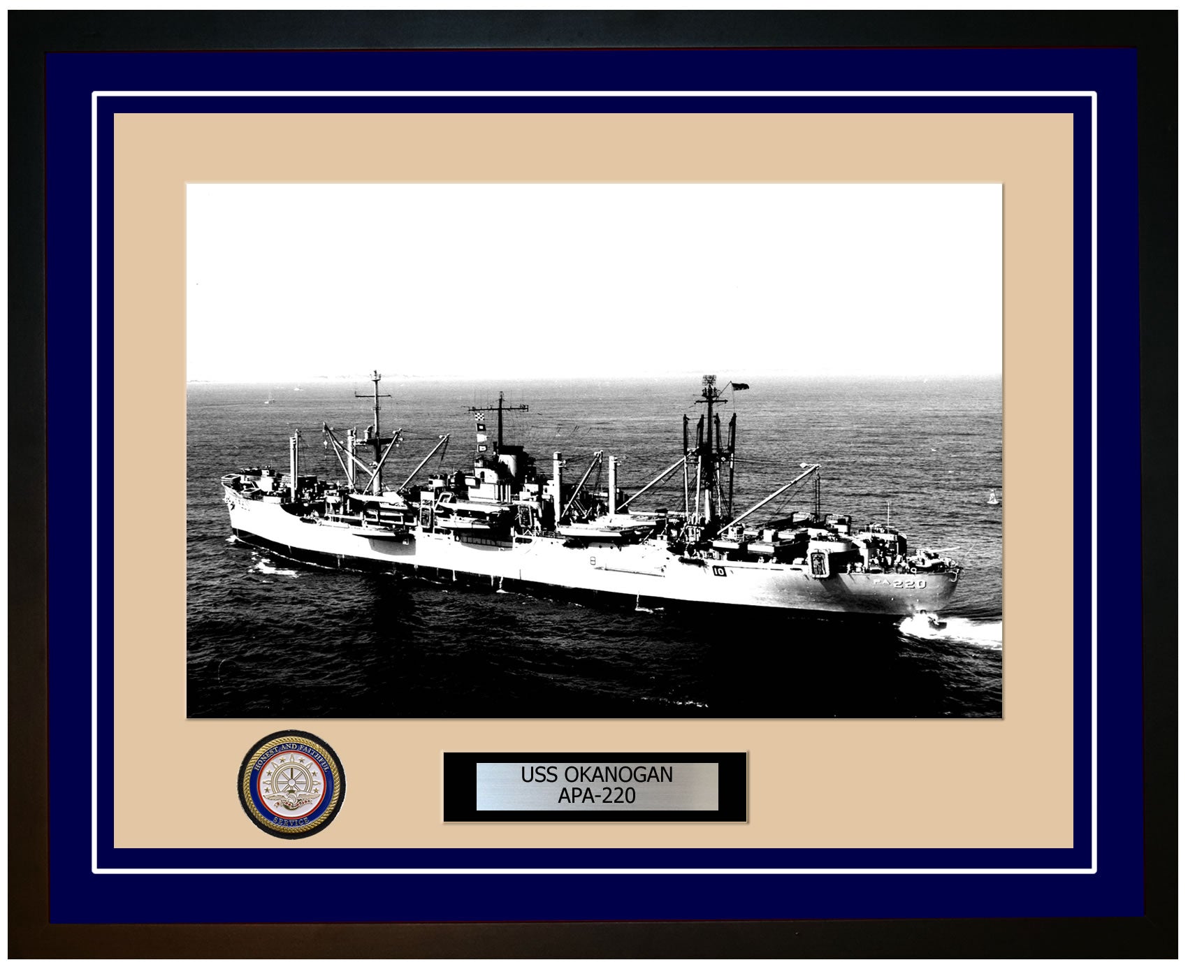 USS Okanogan APA-220 Framed Navy Ship Photo Blue