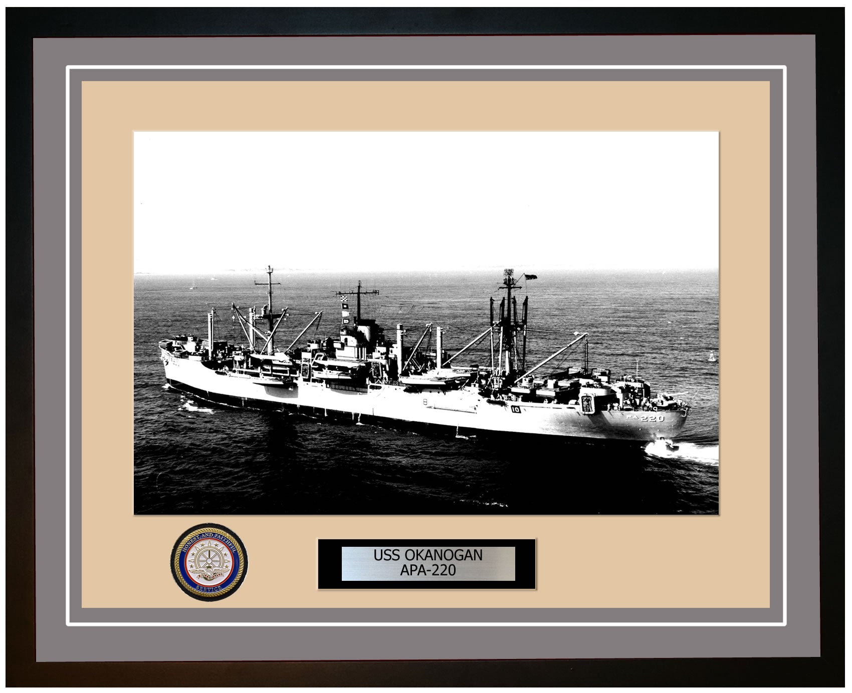 USS Okanogan APA-220 Framed Navy Ship Photo Grey