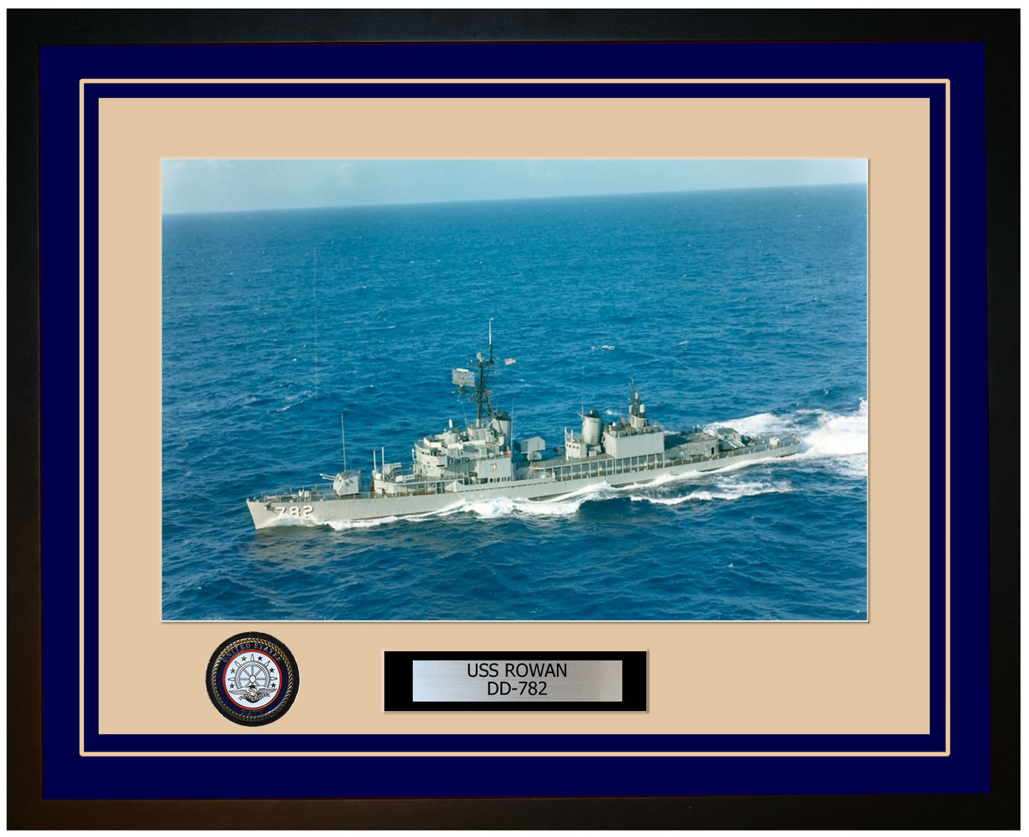 USS ROWAN DD-782 Framed Navy Ship Photo Blue
