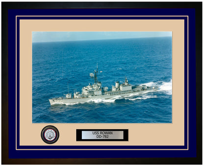 USS ROWAN DD-782 Framed Navy Ship Photo Blue