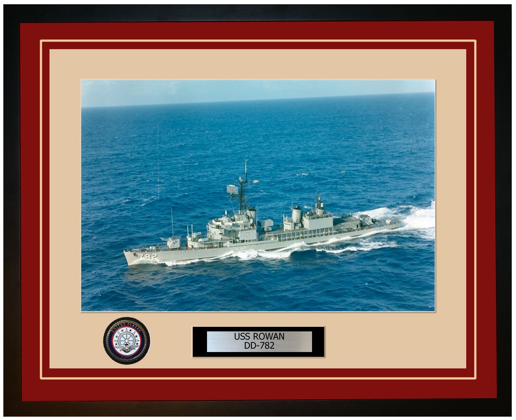 USS ROWAN DD-782 Framed Navy Ship Photo Burgundy
