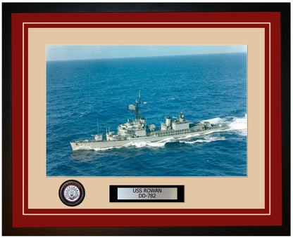 USS ROWAN DD-782 Framed Navy Ship Photo Burgundy
