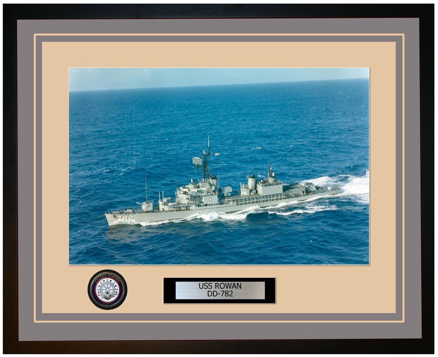 USS ROWAN DD-782 Framed Navy Ship Photo Grey
