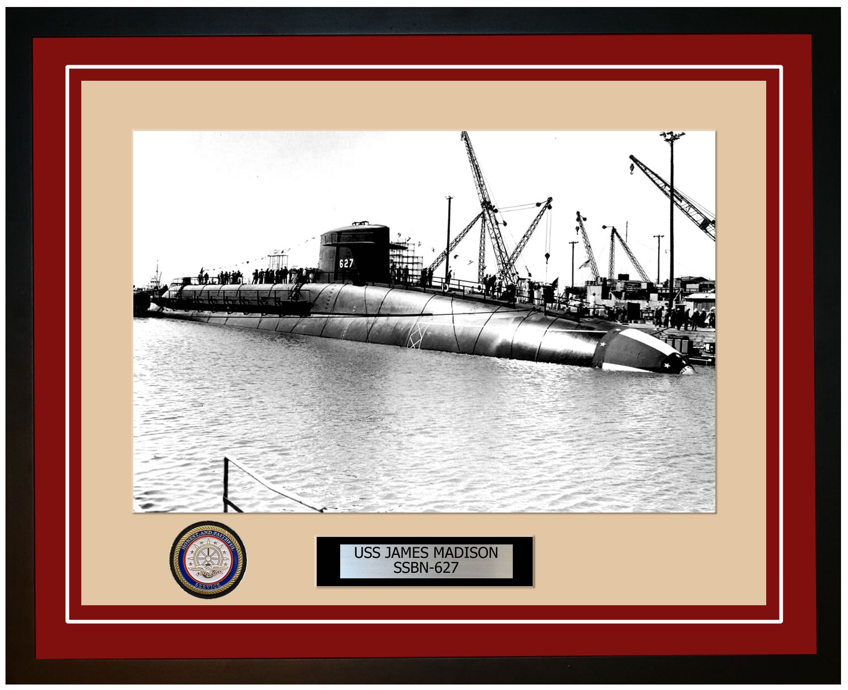 USS James Madison SSBN-627 Framed Navy Ship Photo Burgundy
