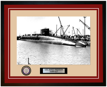 USS James Madison SSBN-627 Framed Navy Ship Photo Burgundy