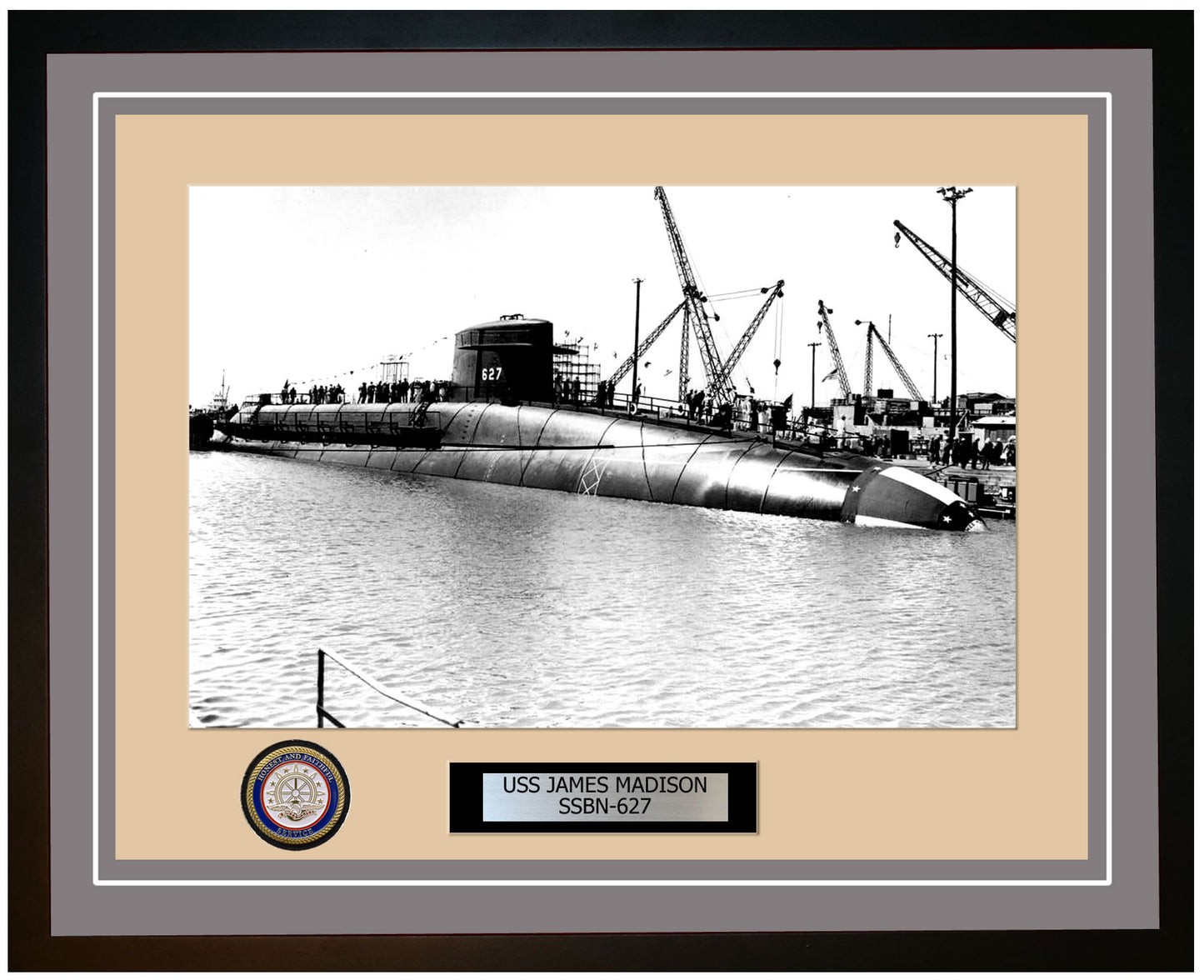 USS James Madison SSBN-627 Framed Navy Ship Photo Grey