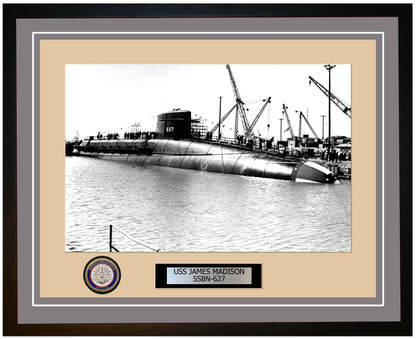 USS James Madison SSBN-627 Framed Navy Ship Photo Grey