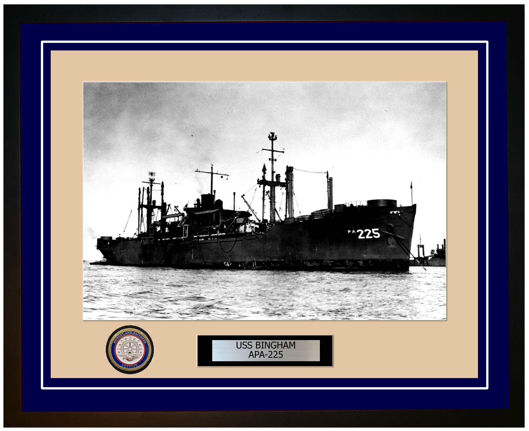 USS Bingham APA-225 Framed Navy Ship Photo Blue