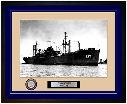 USS Bingham APA-225 Framed Navy Ship Photo Blue