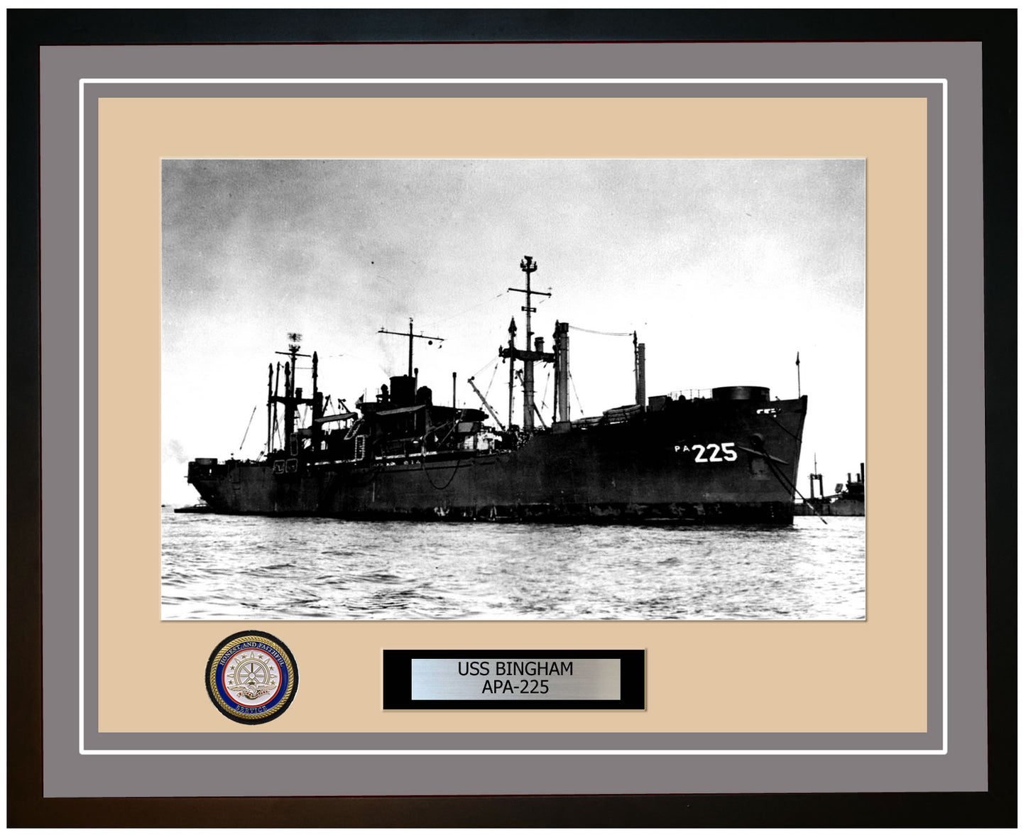 USS Bingham APA-225 Framed Navy Ship Photo Grey