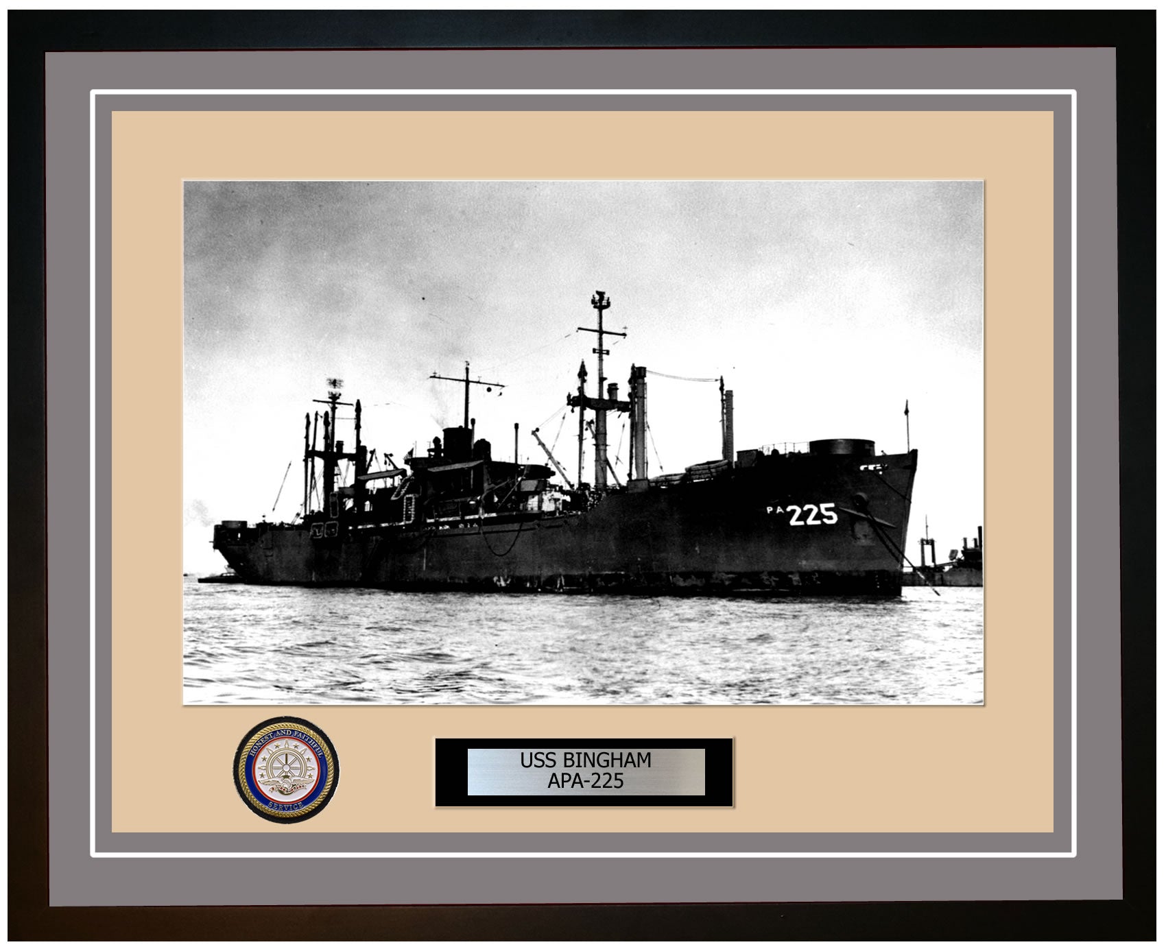 USS Bingham APA-225 Framed Navy Ship Photo Grey