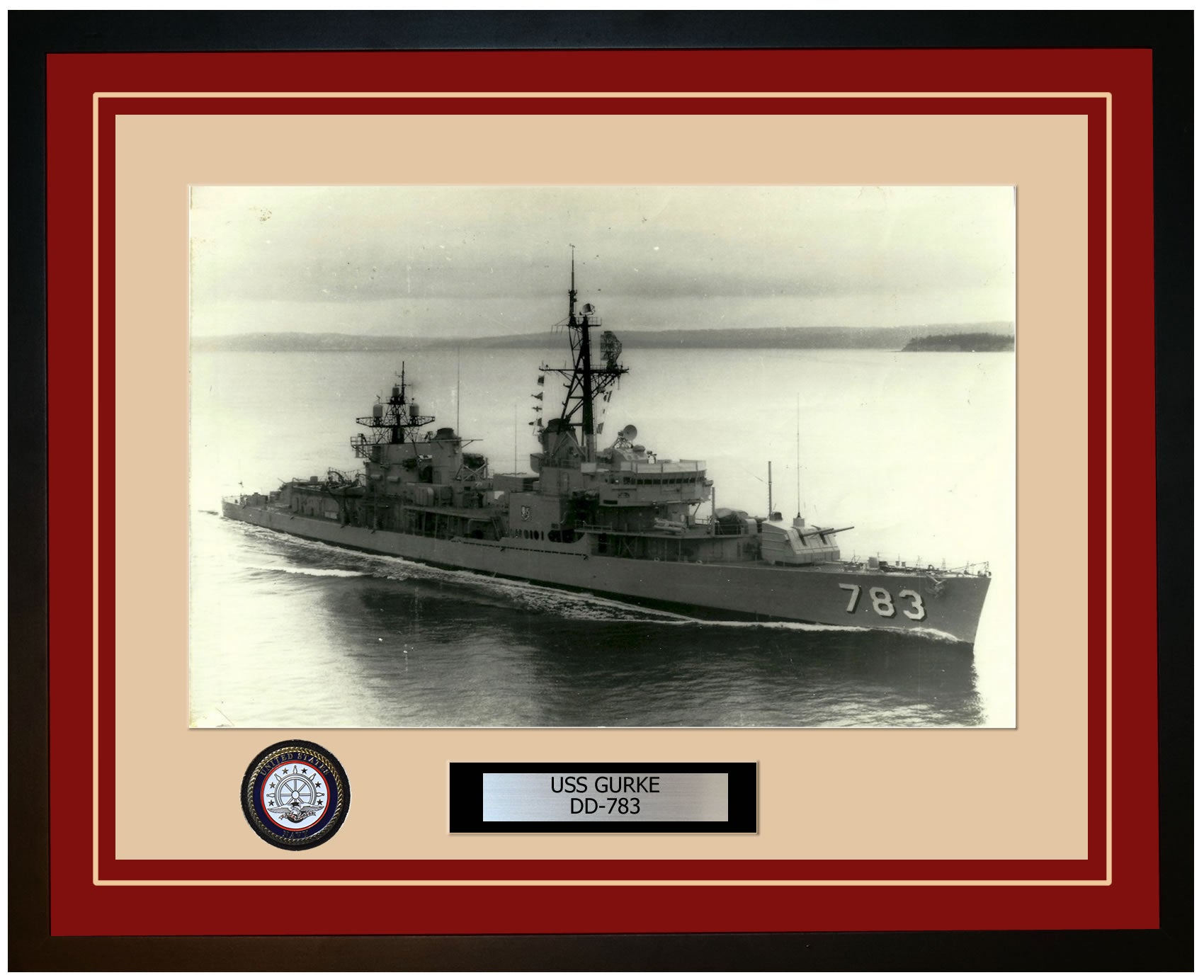 USS GURKE DD-783 Framed Navy Ship Photo Burgundy