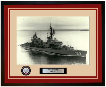 USS GURKE DD-783 Framed Navy Ship Photo Burgundy