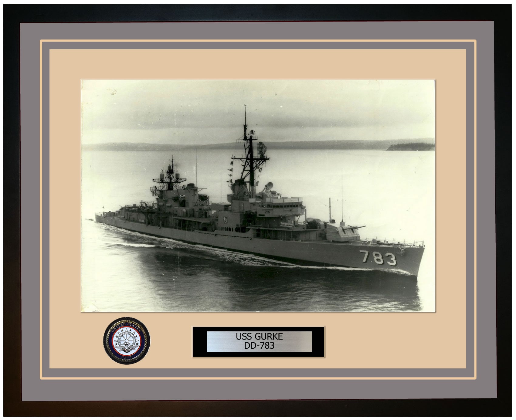 USS GURKE DD-783 Framed Navy Ship Photo Grey