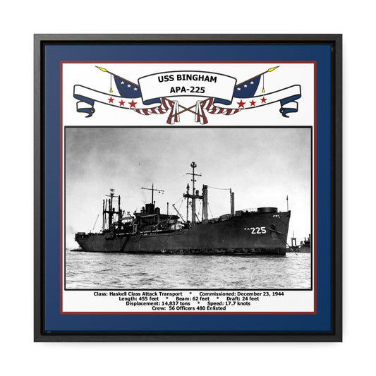 USS Bingham APA-225 Navy Floating Frame Photo Front View