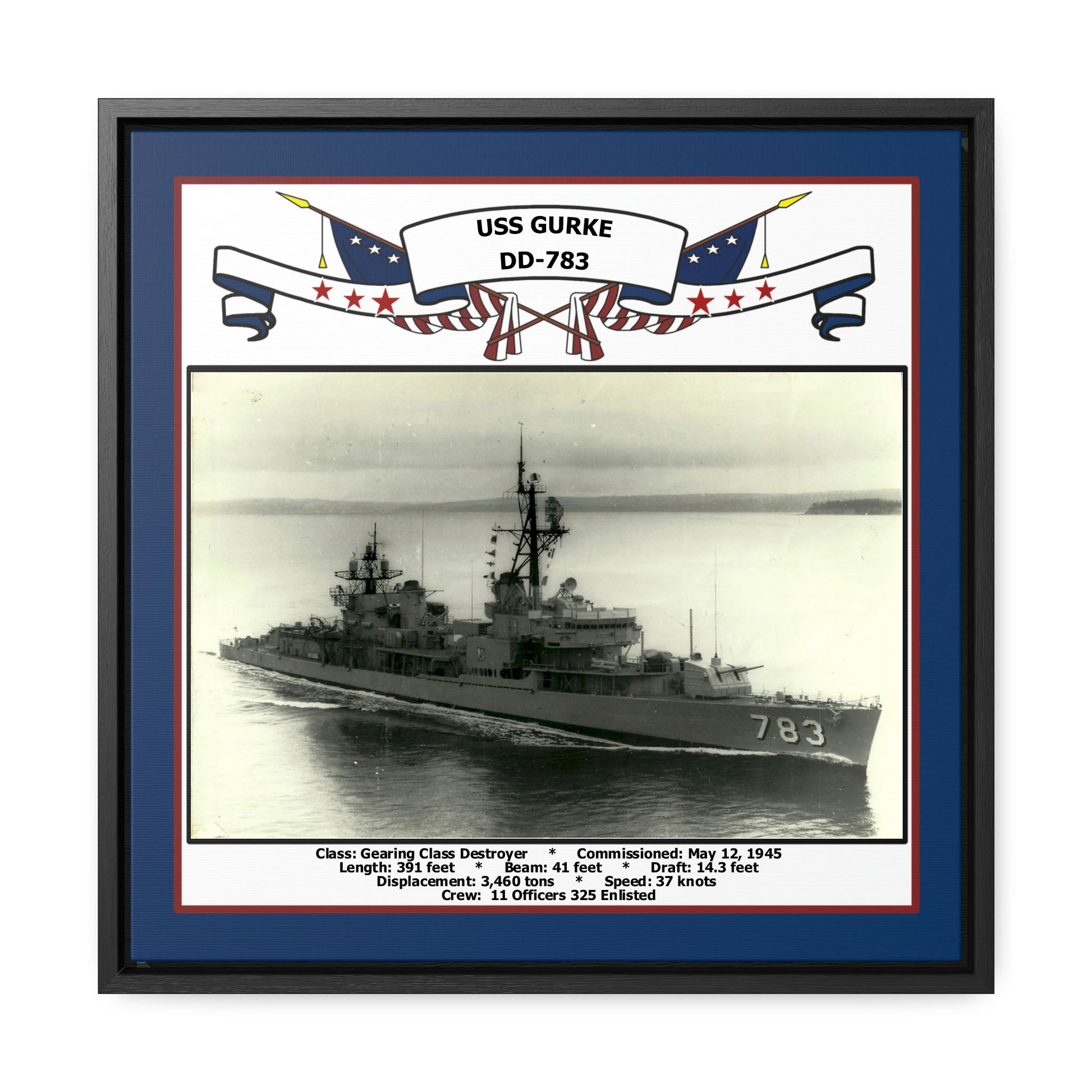USS Gurke DD-783 Navy Floating Frame Photo Front View