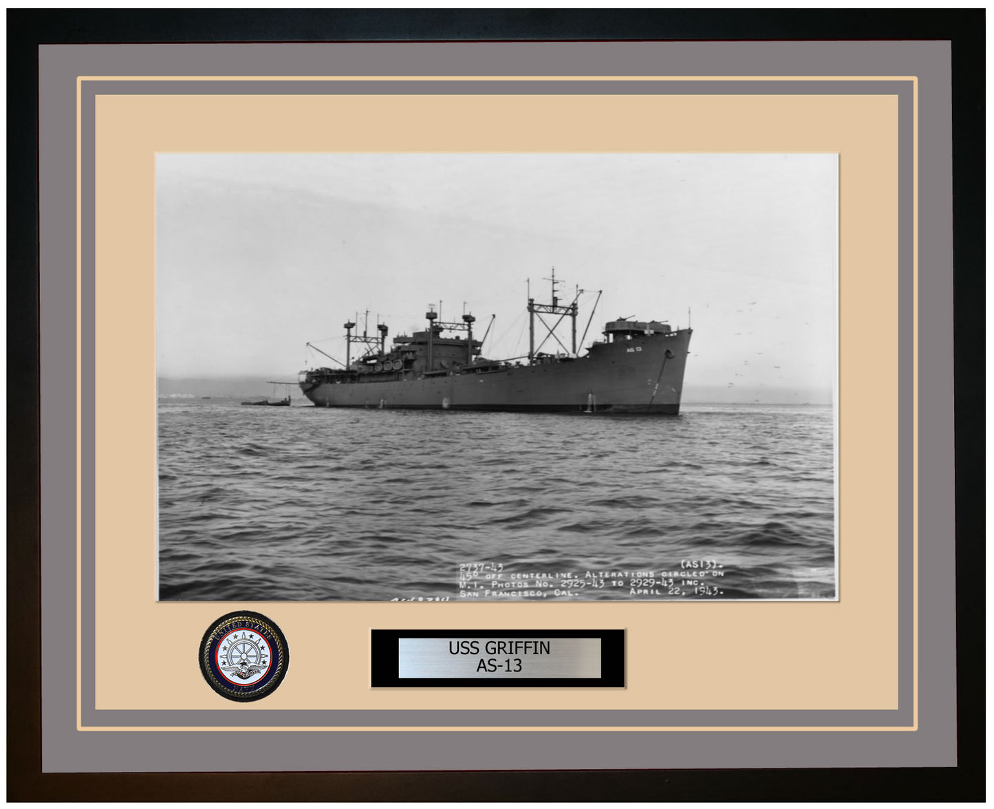 USS GRIFFIN AS-13 Framed Navy Ship Photo Grey