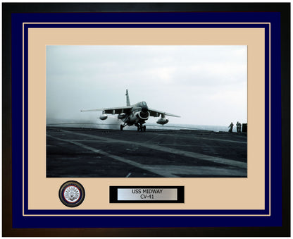 USS MIDWAY CV-41 Framed Navy Ship Photo Blue