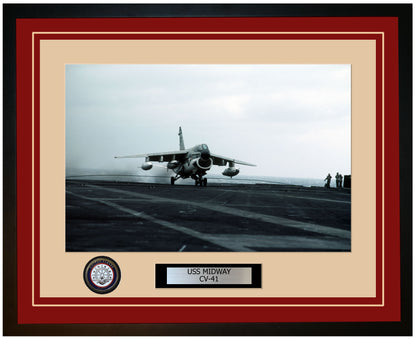 USS MIDWAY CV-41 Framed Navy Ship Photo Burgundy