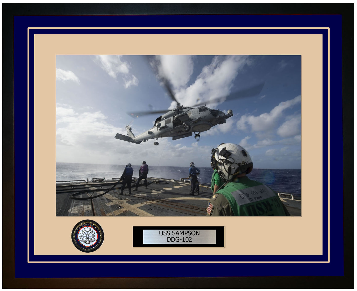 USS SAMPSON DDG-102 Framed Navy Ship Photo Blue