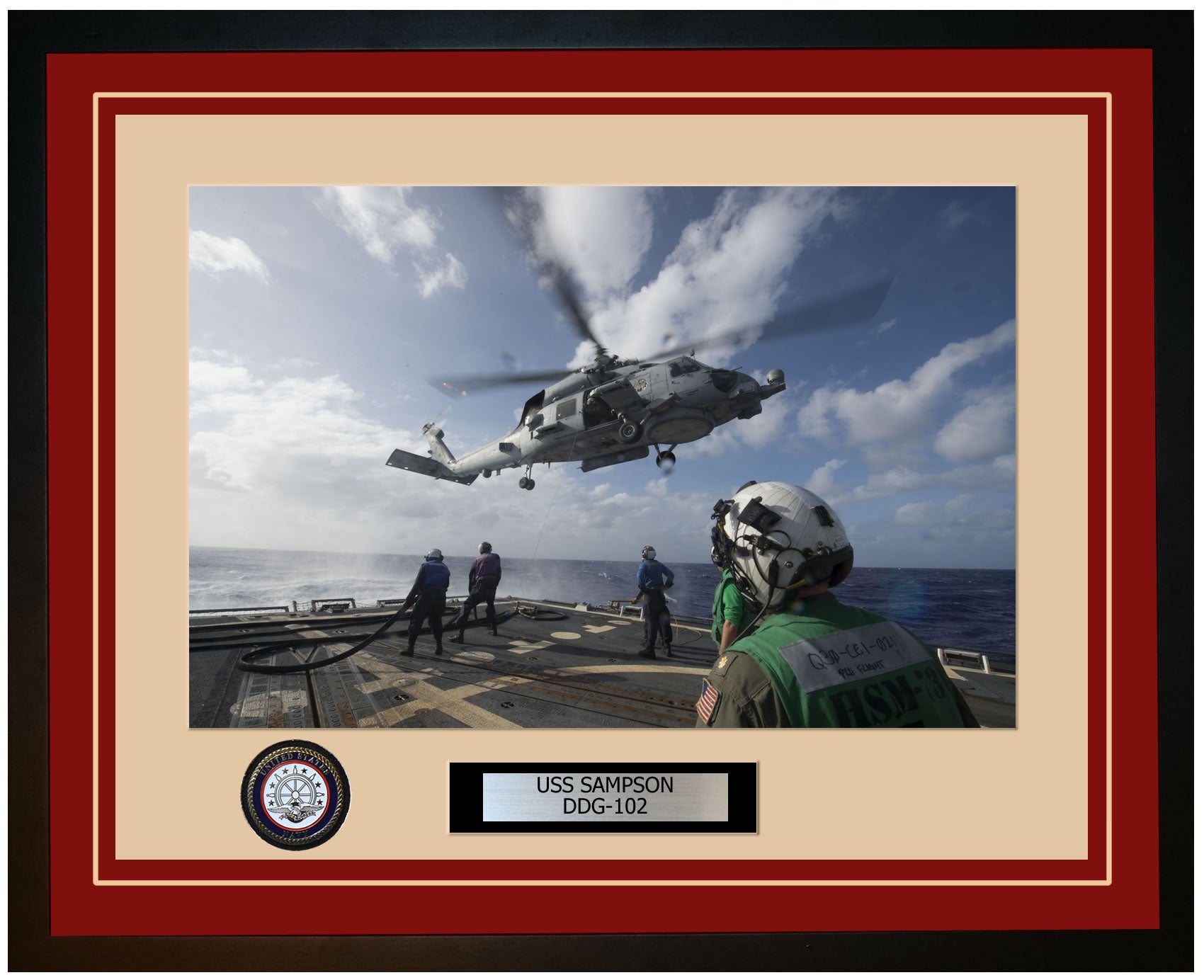 USS SAMPSON DDG-102 Framed Navy Ship Photo Burgundy