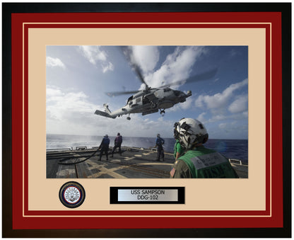 USS SAMPSON DDG-102 Framed Navy Ship Photo Burgundy