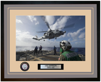 USS SAMPSON DDG-102 Framed Navy Ship Photo Grey