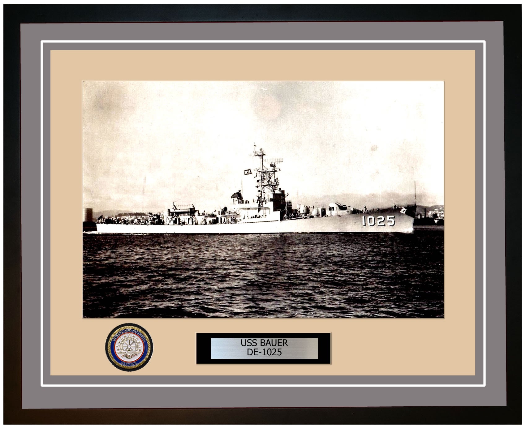 USS Bauer DE-1025 Framed Navy Ship Photo Grey