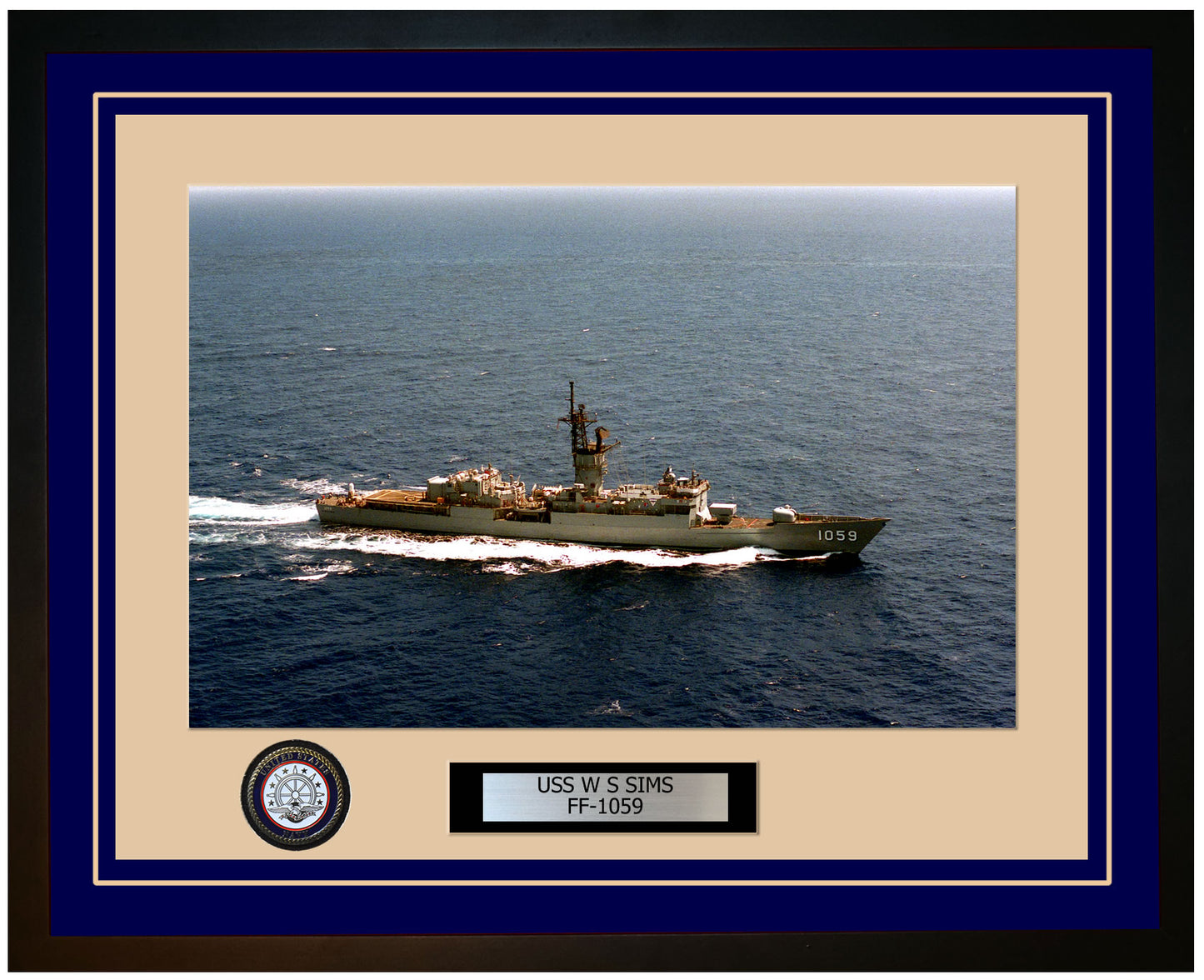 USS W S SIMS FF-1059 Framed Navy Ship Photo Blue