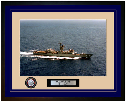 USS W S SIMS FF-1059 Framed Navy Ship Photo Blue