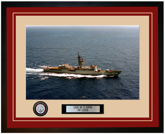 USS W S SIMS FF-1059 Framed Navy Ship Photo Burgundy