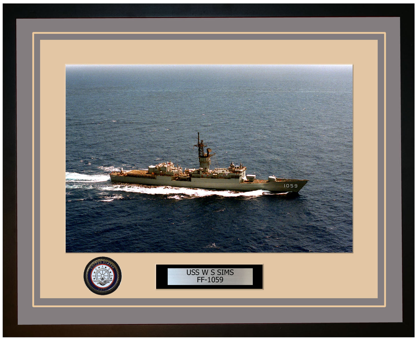 USS W S SIMS FF-1059 Framed Navy Ship Photo Grey