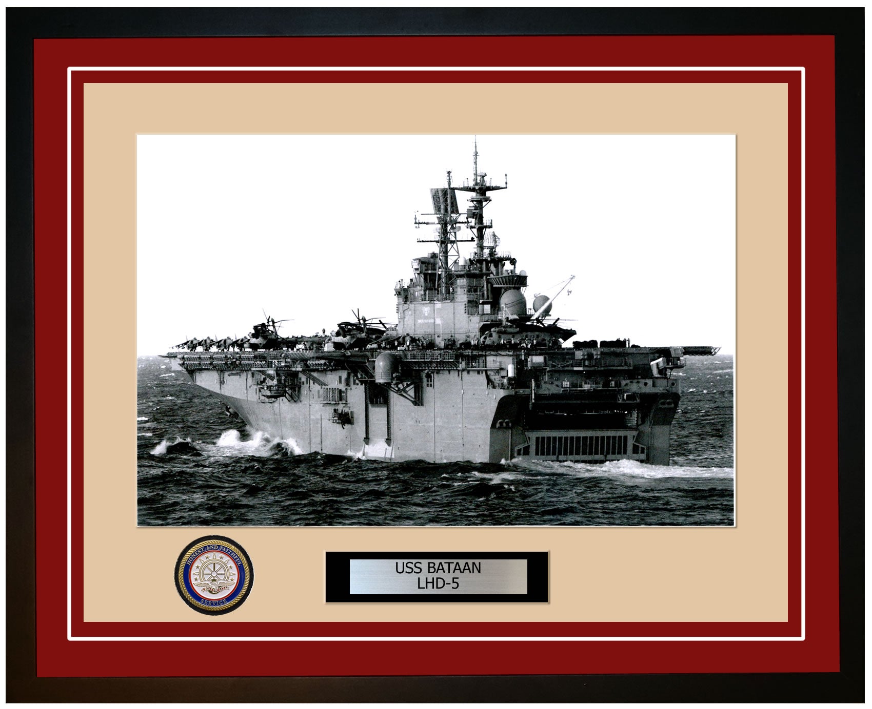 USS Bataan LHD-5 Framed Navy Ship Photo Burgundy