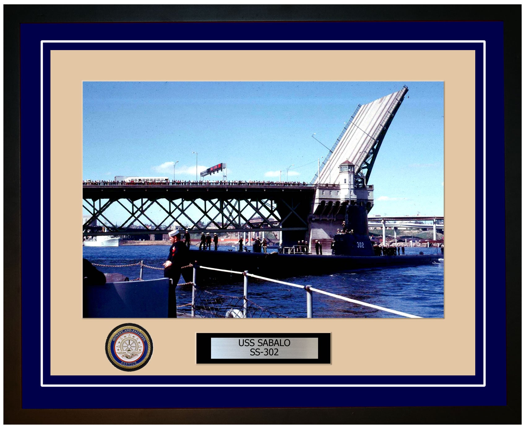 USS Sabalo SS-302 Framed Navy Ship Photo Blue