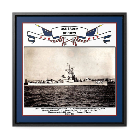 USS Bauer DE-1025 Navy Floating Frame Photo Front View