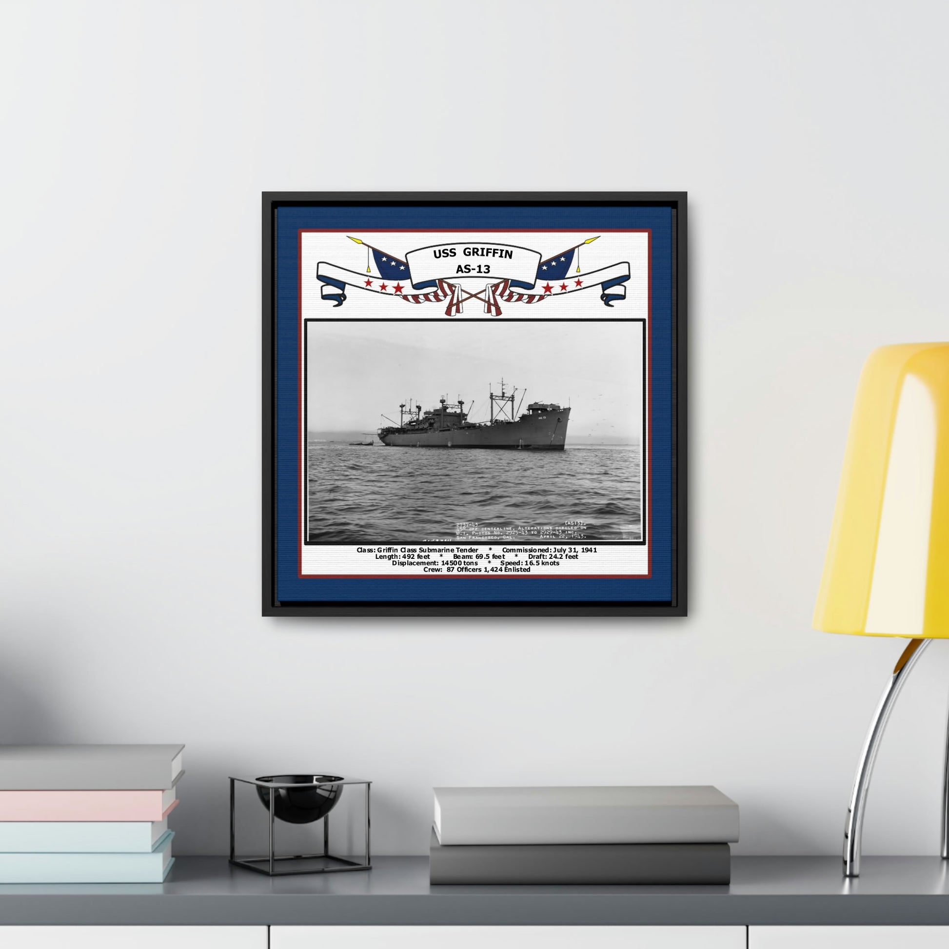 USS Griffin AS-13 Navy Floating Frame Photo Desk View