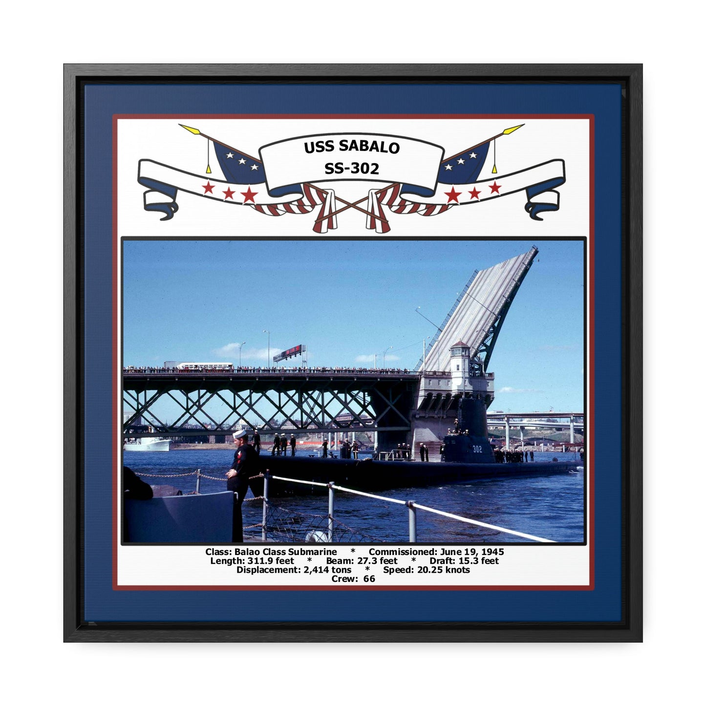 USS Sabalo SS-302 Navy Floating Frame Photo Front View